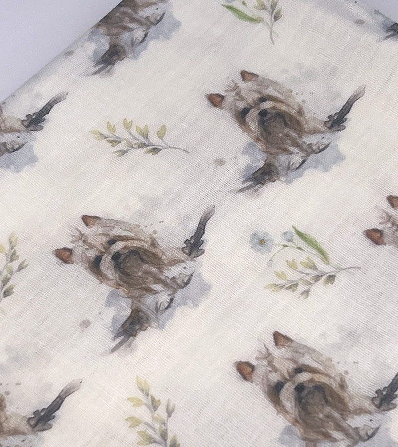 Light scarf with a pattern of Yorkie dogs