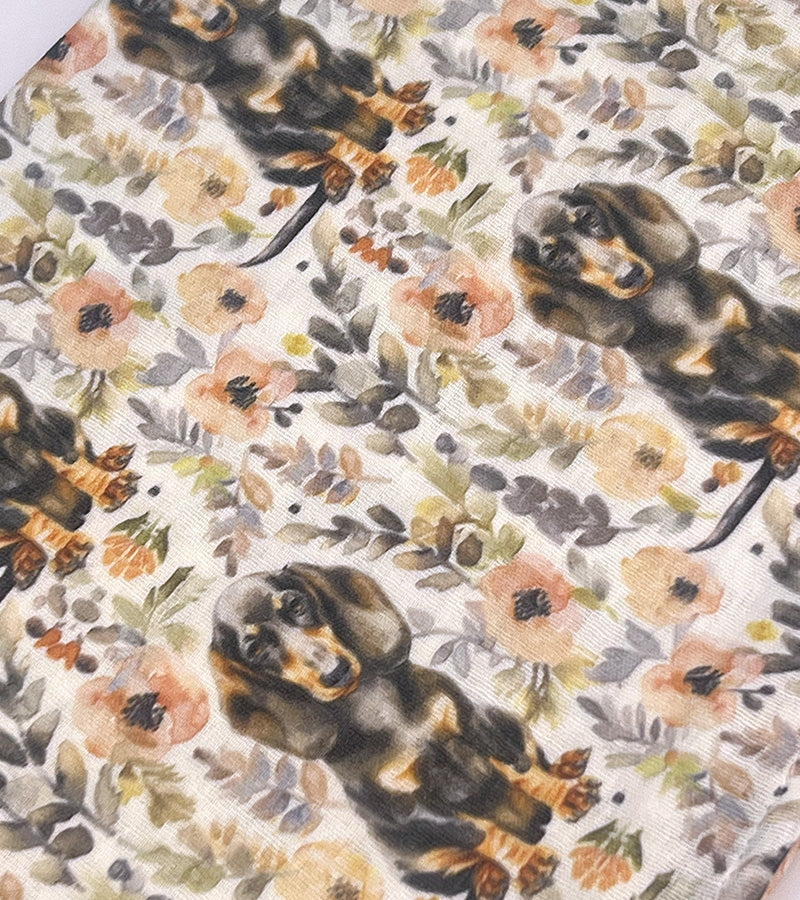 Floral patterned and dachshund dog fabric