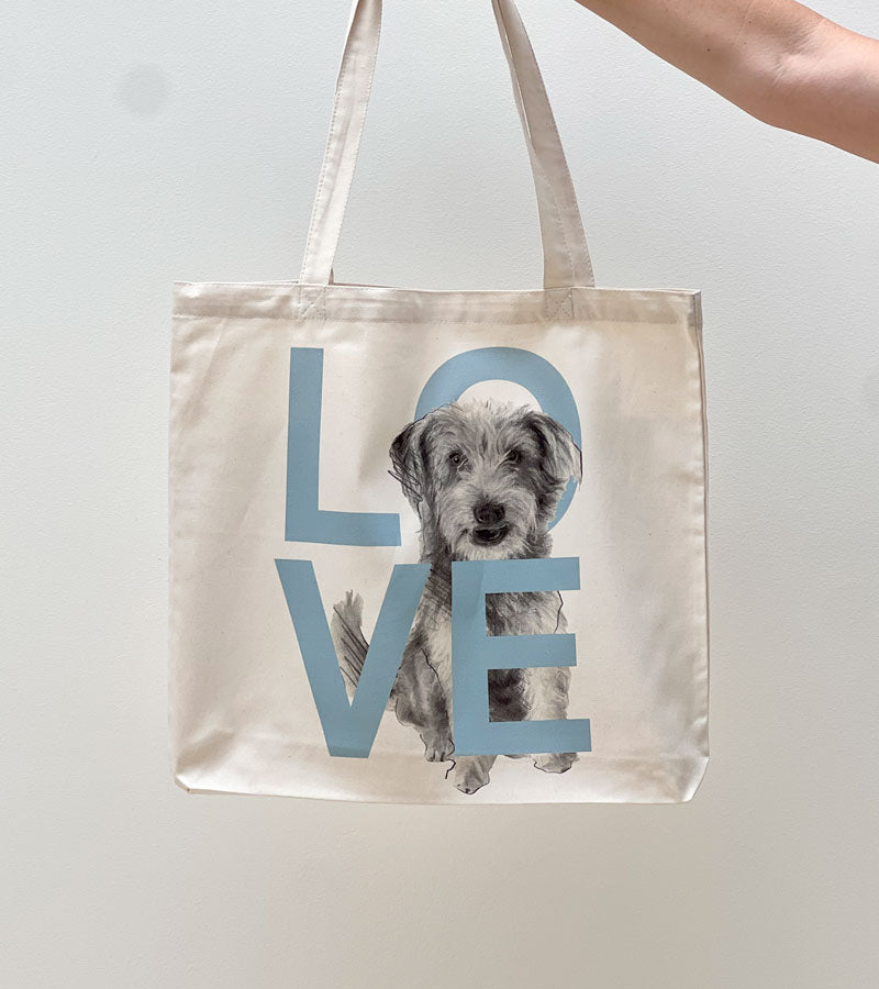 Wire Haired Rescue Blue LOVE Tote Bag