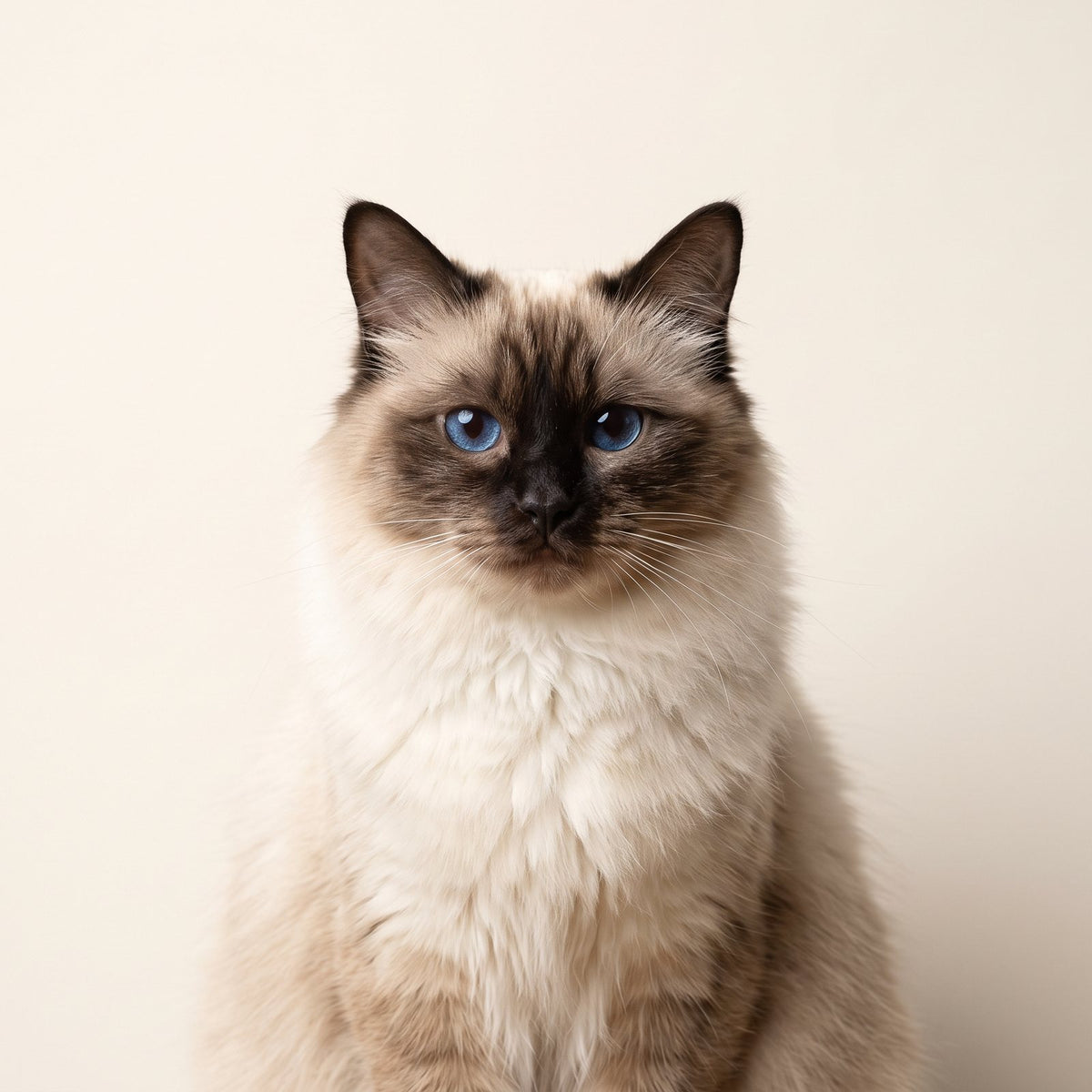 Birman studio portrait on a cream backdrop