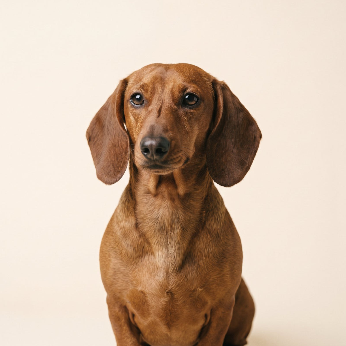 Dachshund studio portrait on a cream backdrop