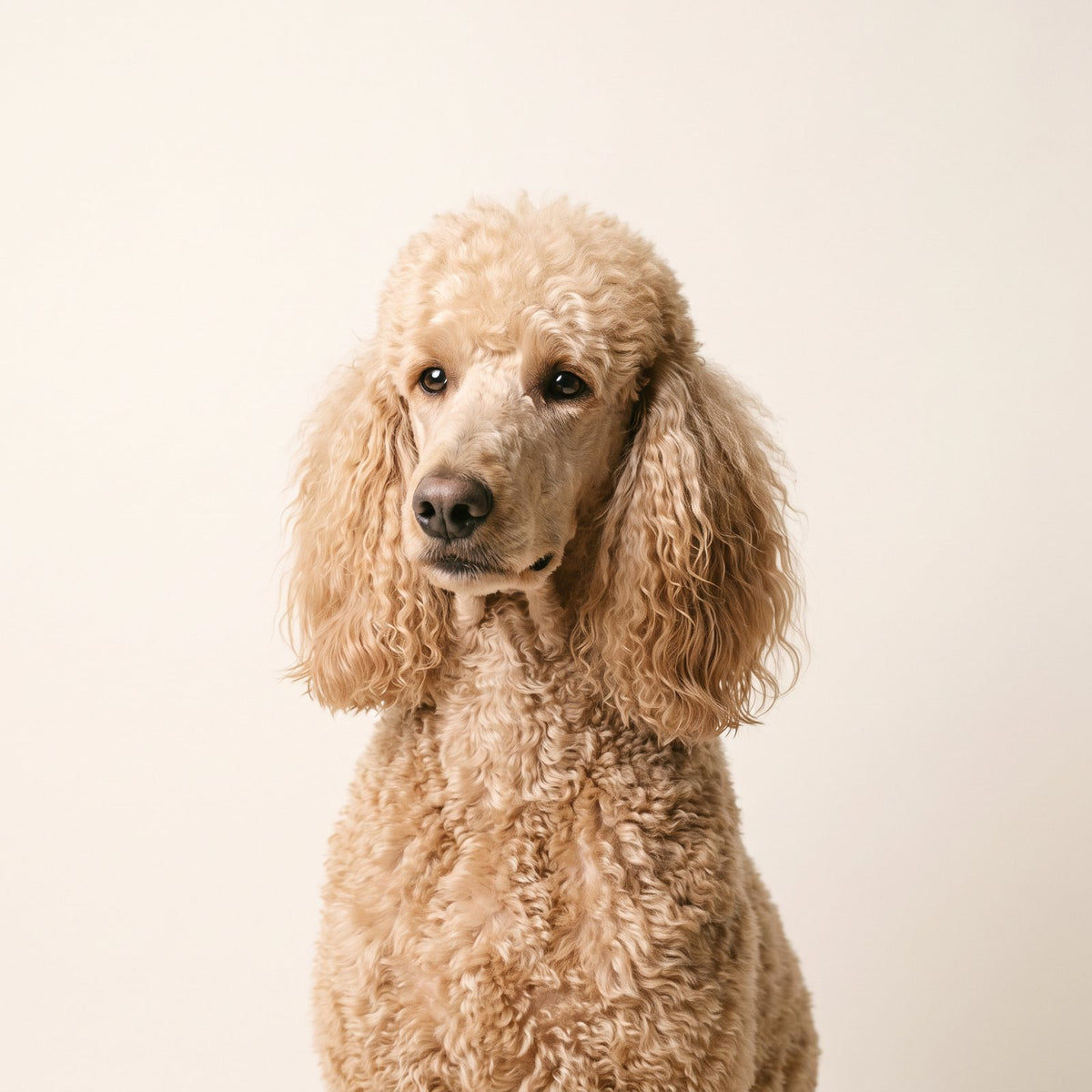 Poodle studio portrait on a cream backdrop