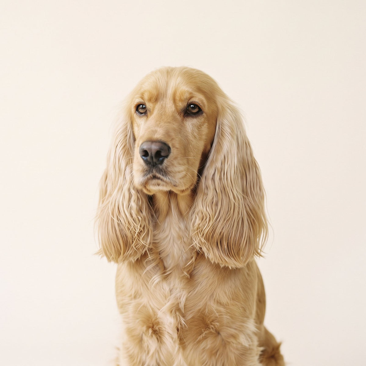 Spaniel studio portrait on a cream backdrop