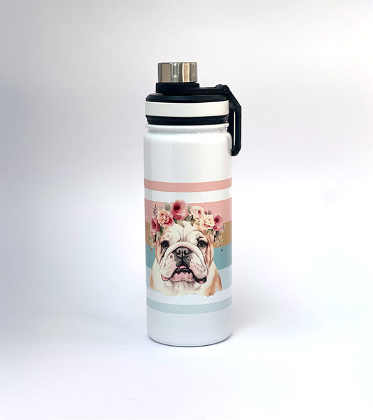 Thermos bottle with a bulldog design on a white background