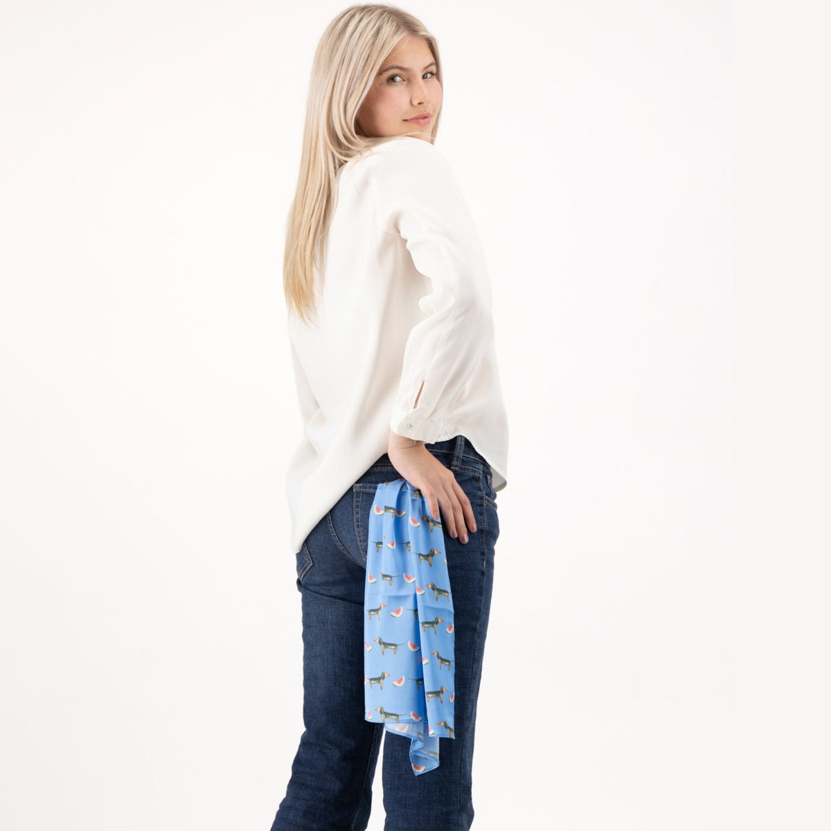 Dachshund Marina Blue Silk Scarf