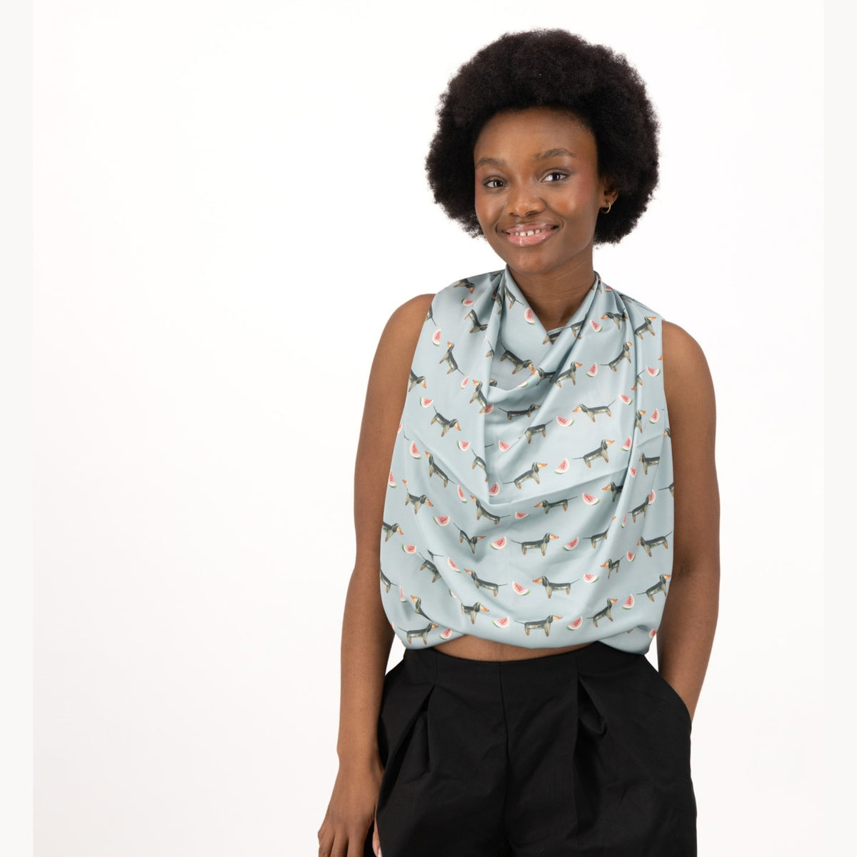 Dachshund Sage Green Silk Scarf