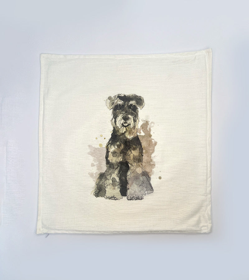 Schnauzer dog on cushion fabric