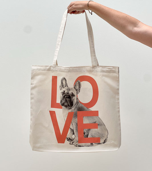 Frenchie Peach LOVE Tote Bag