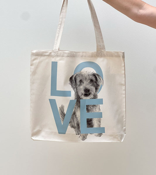 Wire Haired Rescue Blue LOVE Tote Bag