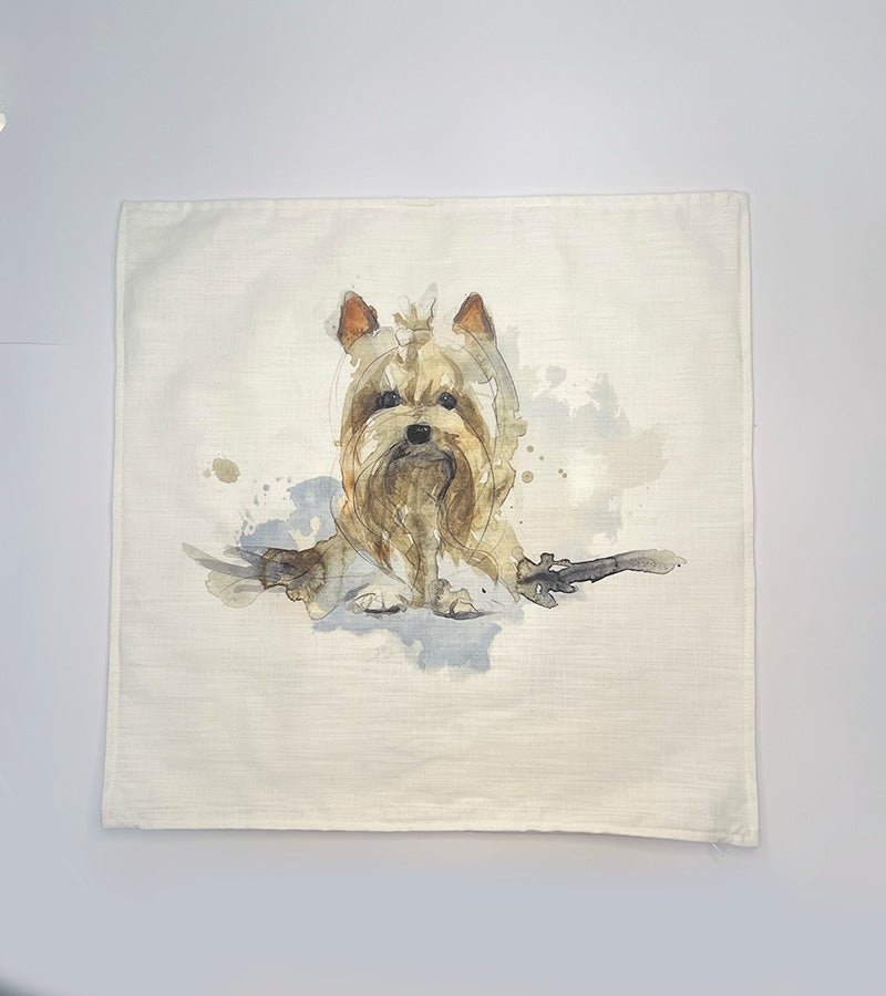 Yorkie dog drawing on cushion sleeve